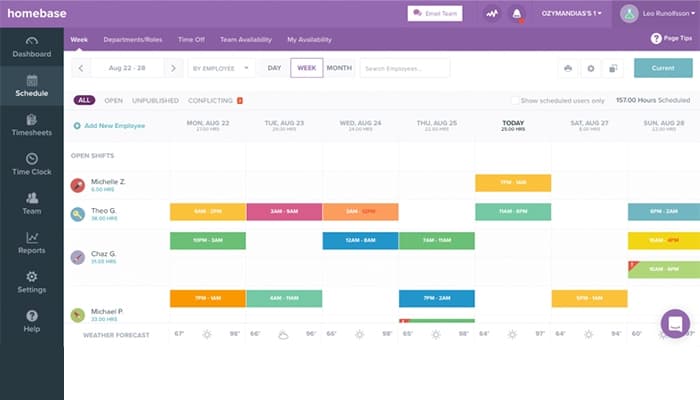 HomeBase Schedule