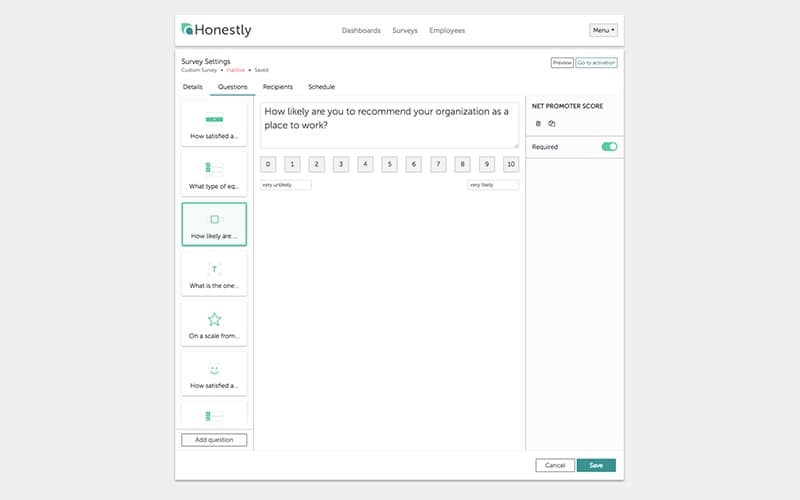 Honestly Survey Settings