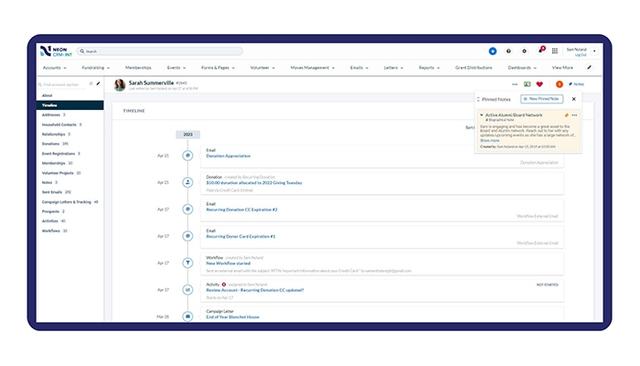 Neon CRM Timeline View