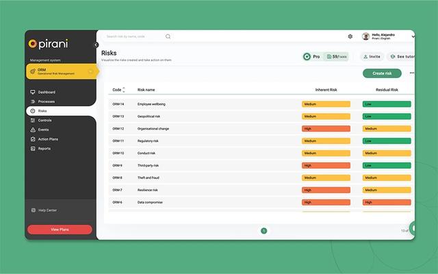 Pirani Software Risk Management Panel