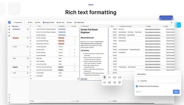 Baserow Rich Text Formatting