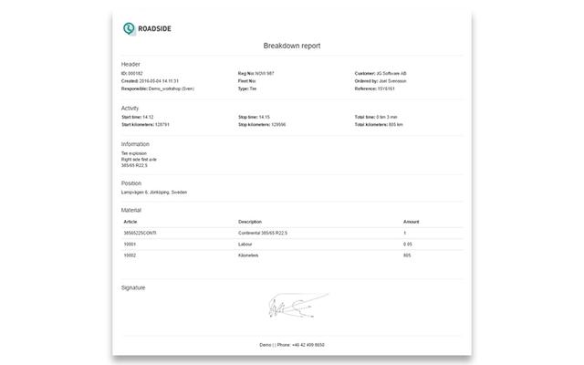 Roadside Software Breakdown Report