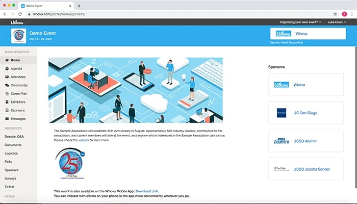 Whova Home Dashboard