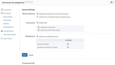WizIQ LMS Course settings