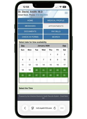 Criterions EHR screenshot