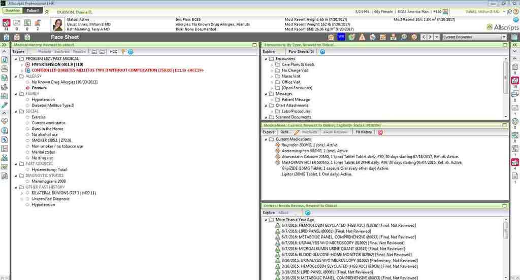Allscripts EMR Face Sheet