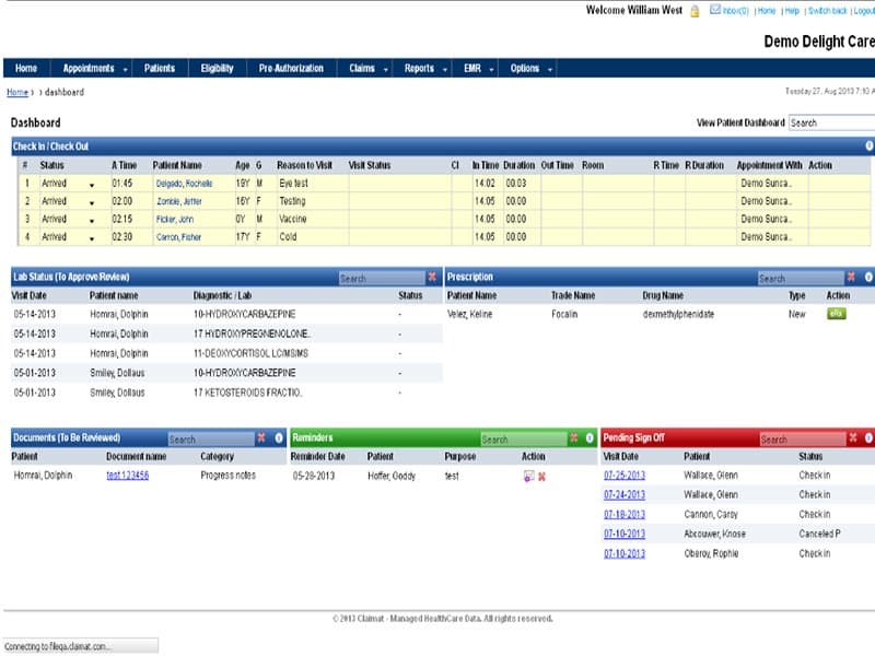 Claimat EMR Software Dashboard