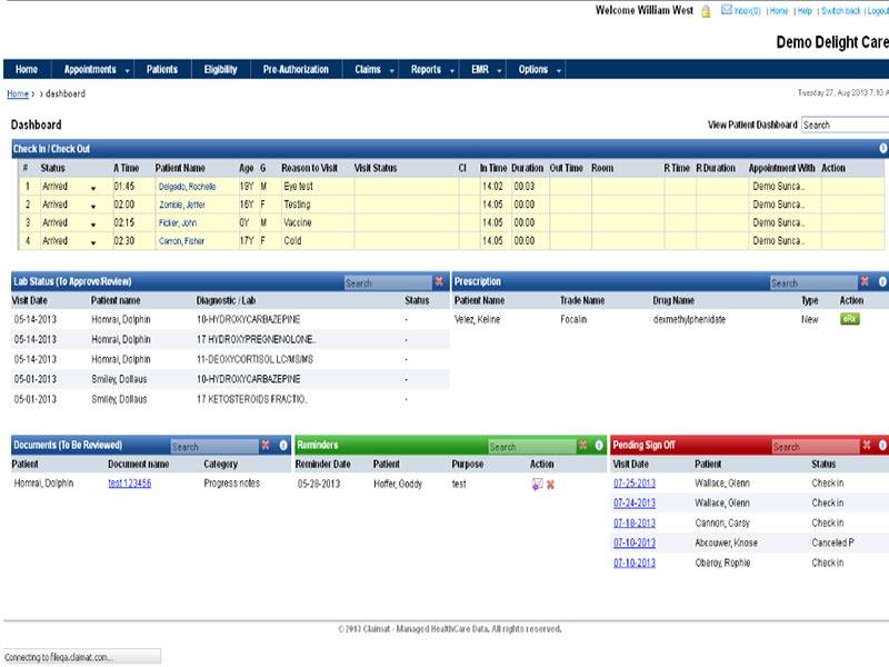 Claimat EMR Software Dashboard