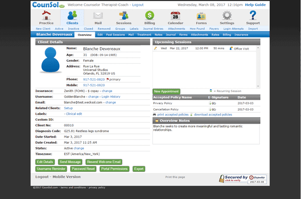 CounSol Client Details