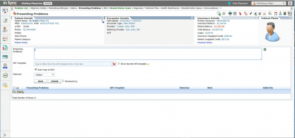 InSync EHR Presenting Problems