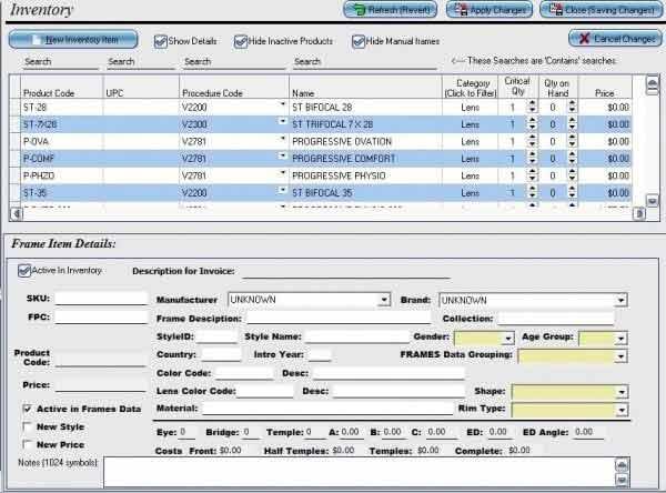 Liquid EHR Inventory screen
