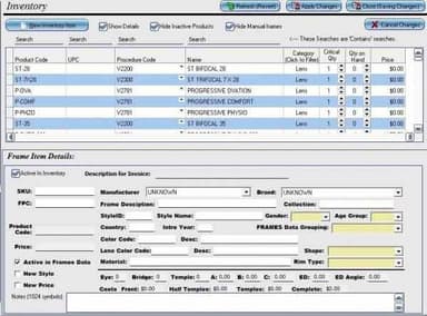 Liquid EHR Inventory screen