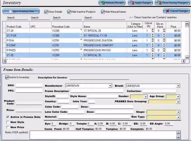 Liquid EHR Inventory screen