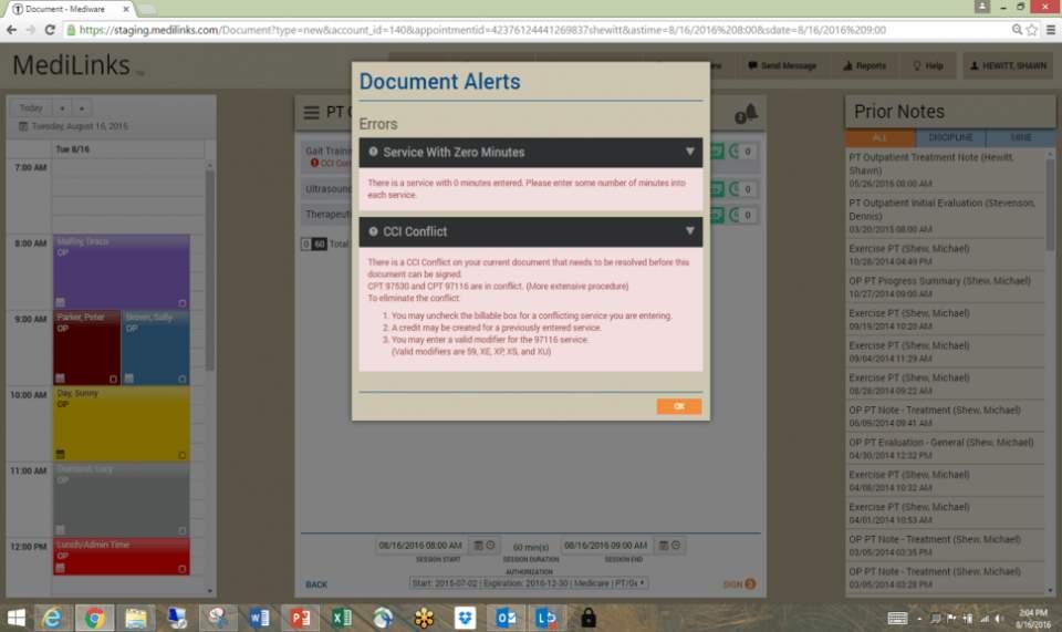 MediLinks EMR Document alerts
