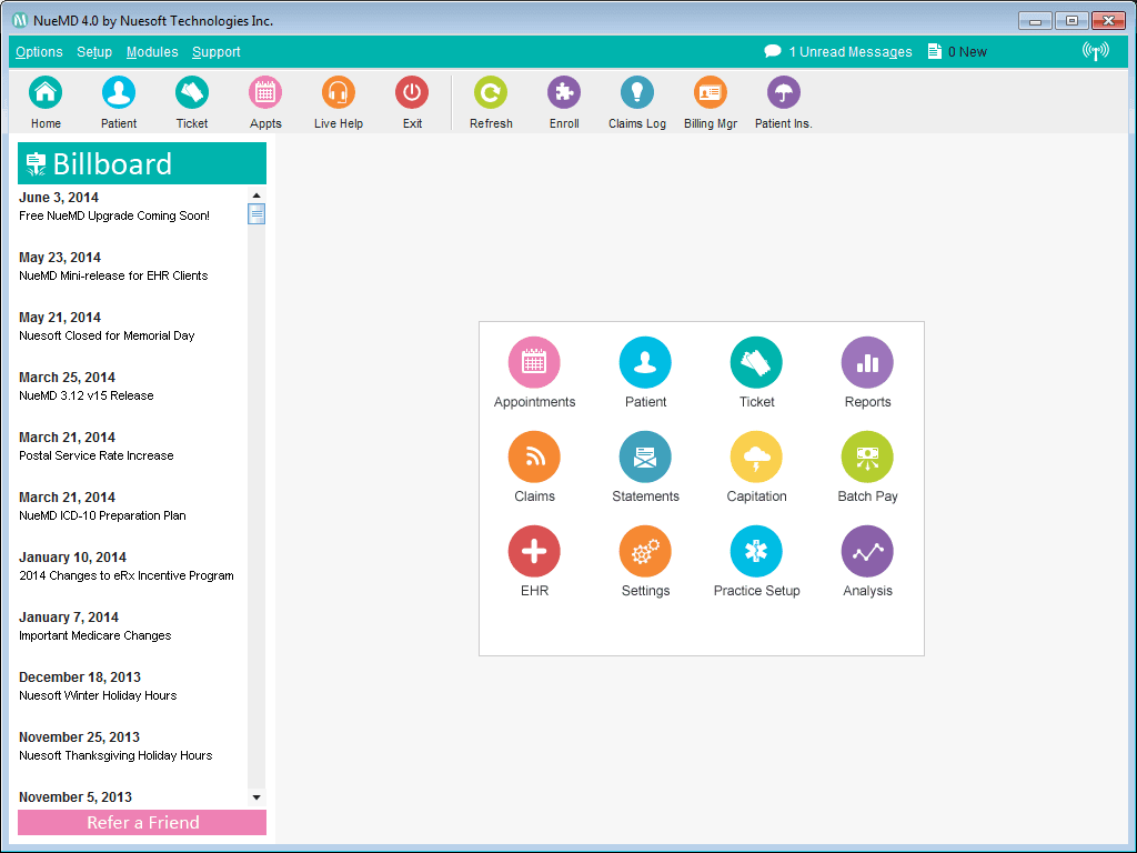 NueMD EMR Software Dashboard