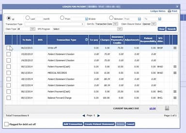 Patagonia EMR Patient ledger
