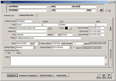 Planetrehab Software - Patient Data