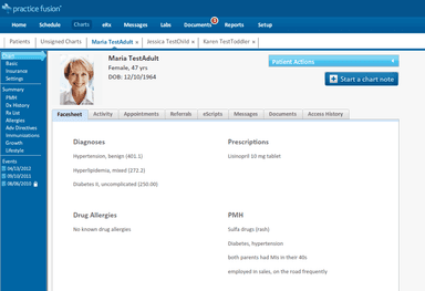 Practice Fusion Patient chart