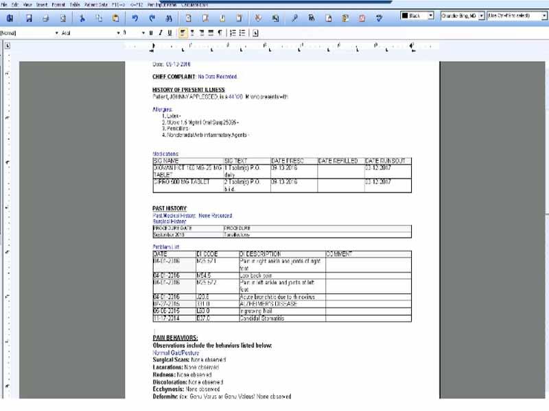 Patient Chart EHR physical exam