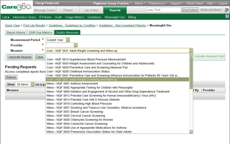 Quest Diagnostics EHR Reports and Quality Measures