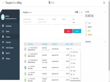 Therapia EHR Invoices