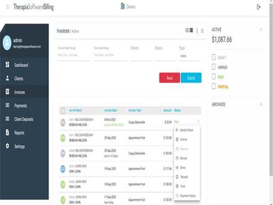 Therapia EHR Invoices