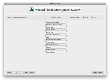 Advanced Health Management System Main menu