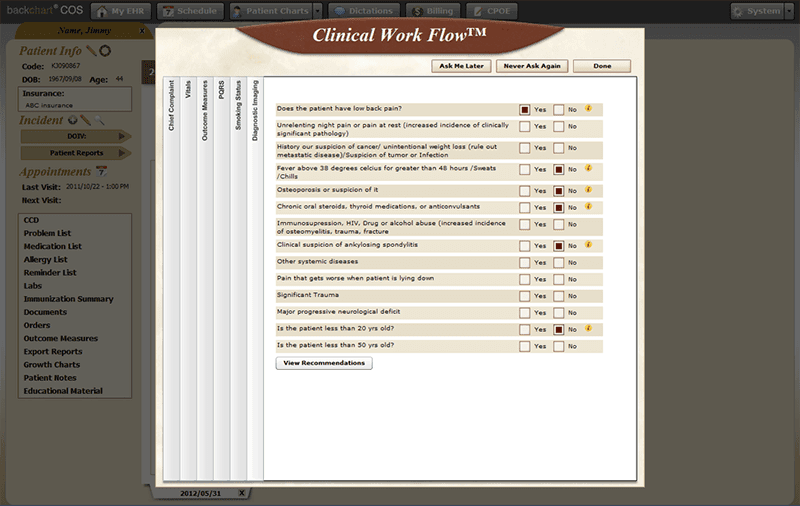 BackChart EHR Software Work Flow