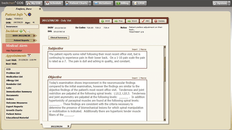 BackChart EHR Patient chart