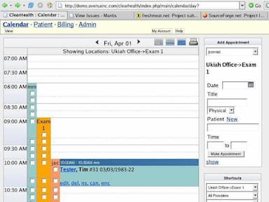 ClearHealth EMR Calendar