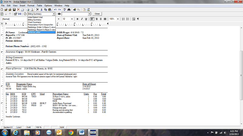 DOX Podiatry EMR Chart notes, reports, and orders