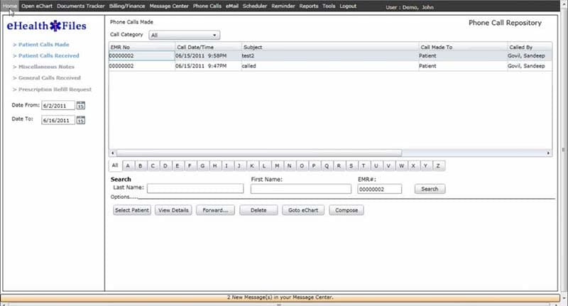 eHealthFiles Calls made