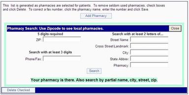 eMedRec EMR Pharmacy search