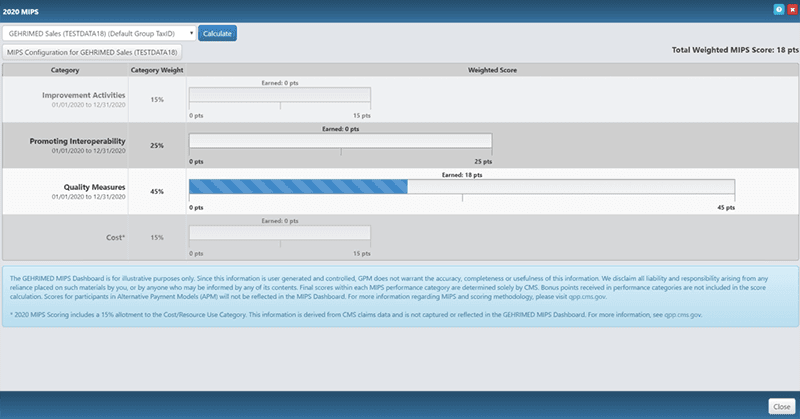 GEHRIMED EHR software MIPS submission dashboard