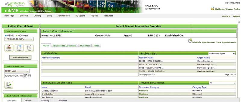 meMR Software Patient Dashboard