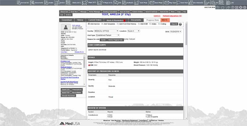 Med Prime EHR Software Dashboard
