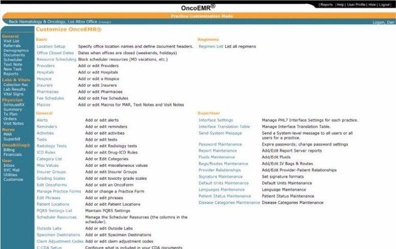 OncoEMR Software Dshboard