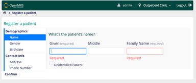 OpenMRS Register patient