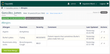 OpenMRS Allergy list
