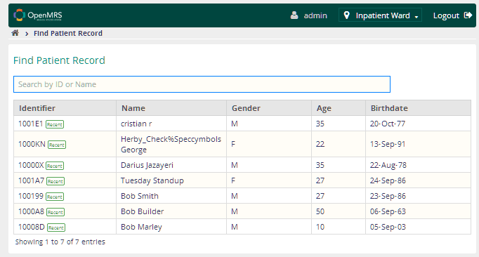 OpenMRS Find patient record