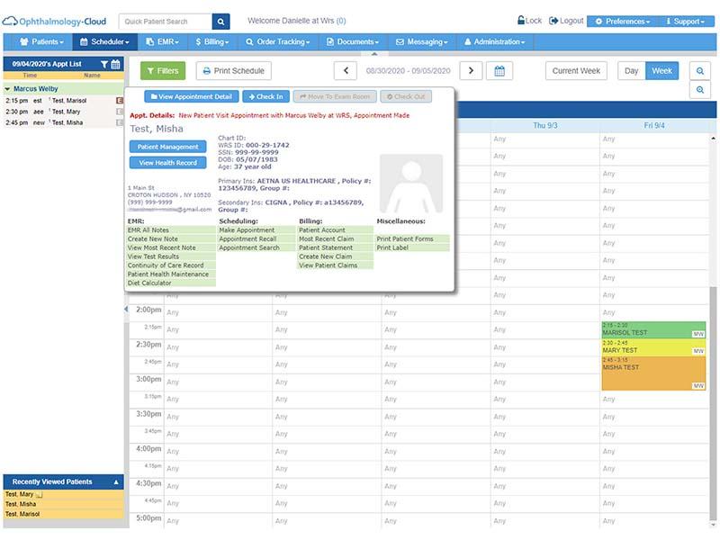 Ophthalmology-Cloud software Appointment details