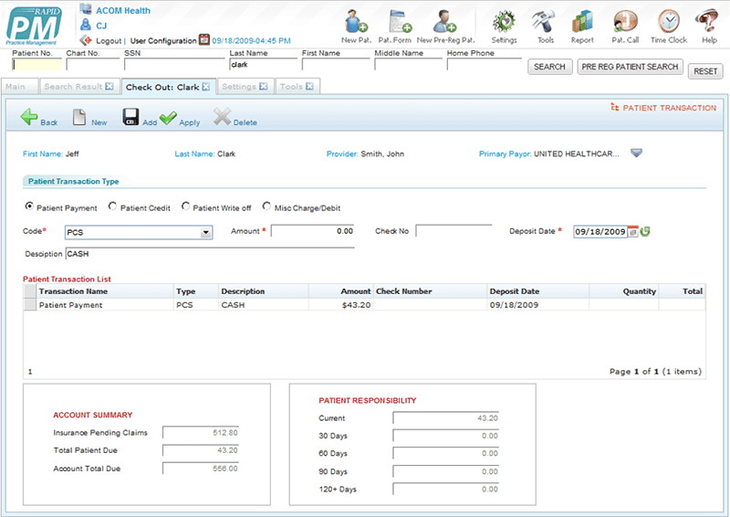 RAPID EHR - Check Out Payment