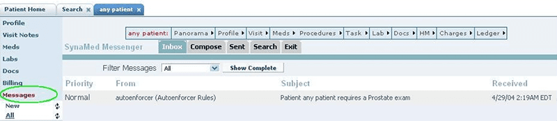 SynaMed EHR Software Messages