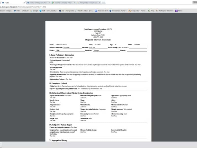 Therapractic Assessment form