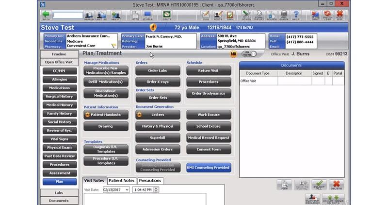 UroChart EHR Software Dashboard