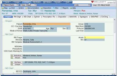 Wellsoft EDIS Patient chart