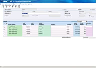 JD Edwards Software Journal Entry