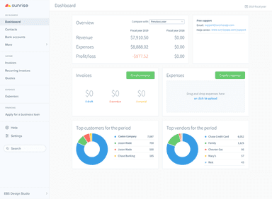 Sunrise invoice screenshot Dashboard