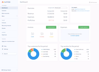 Sunrise invoice screenshot Dashboard