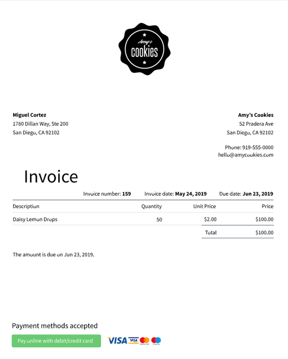 Sunrise invoice screenshot Invoice